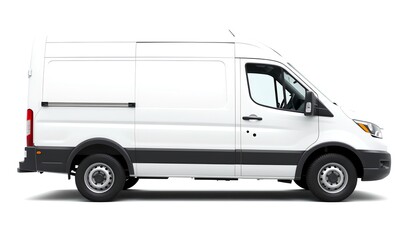 Fototapeta premium White cargo van, side view on white background
