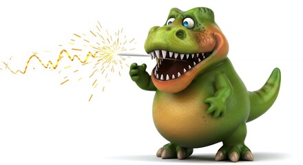 Fototapeta premium Cartoon dinosaur with fireworks illustration
