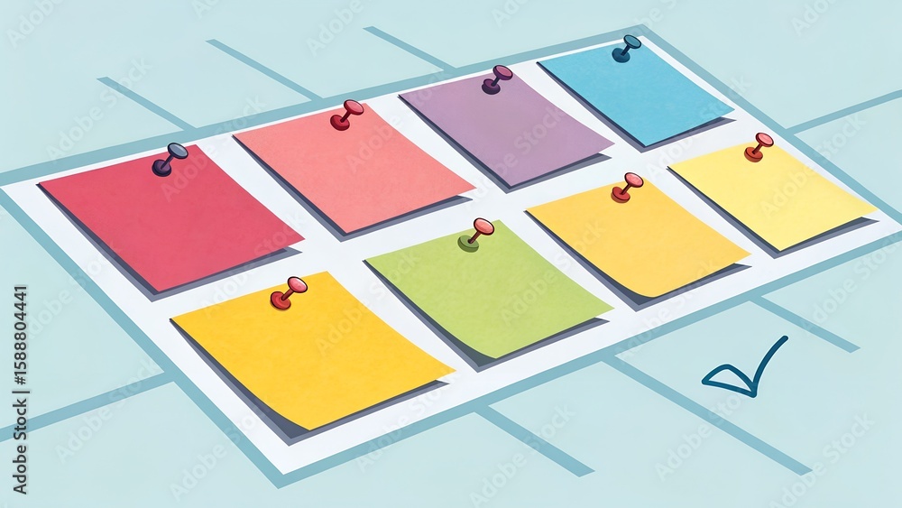 Fototapete this animated pack features seven colorful sticky notes unfolding on a transparent background. perfe