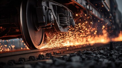 Train wheel grinding sparks
