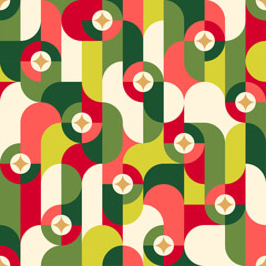 Abstract red and green geometric elements seamless pattern design for christmas and new year background.
