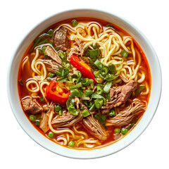 Fresh Pho Soup Bowl with Lime and Herbs, isolated on transparent background