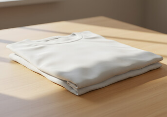 Folded white t shirts on table