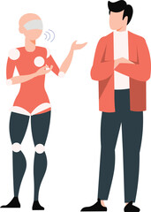Fototapeta premium The man is talking with robotic girl