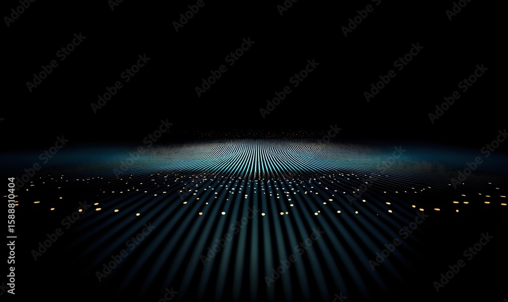 Aufkleber abstract digital landscape with glowing dots arranged in parallel lines stretching to horizon agains