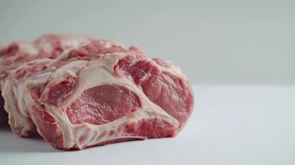 Fototapeta premium Raw Lamb Chops Close Up. A detailed image of fresh, uncooked lamb chops ready for cooking.