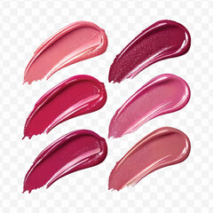  realistic 3d smooth glossy lipstick swatch smear smudge in different color style isolated on transparent background