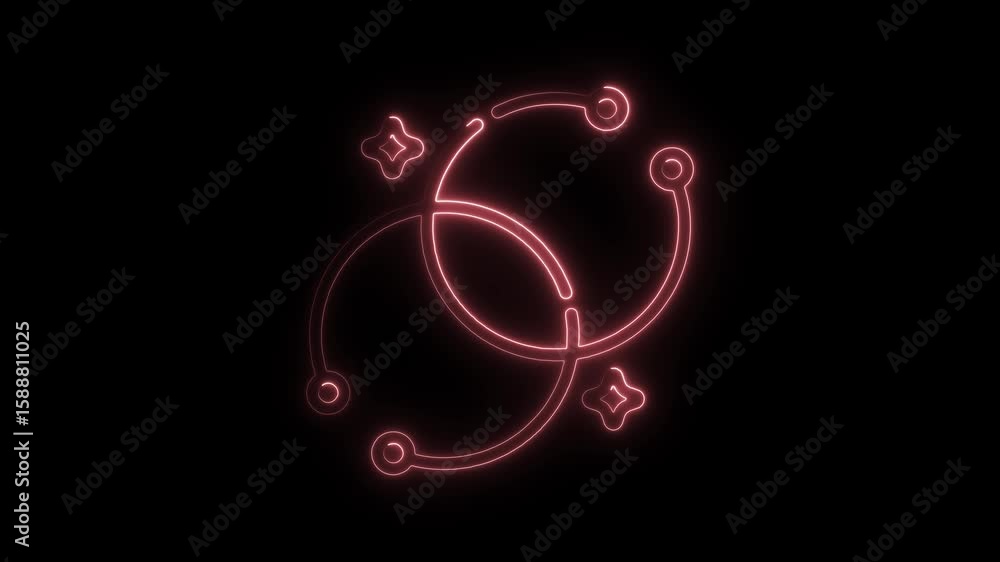 Poster glowing neon abstract design animation loop red light lines on black background modern futuristic