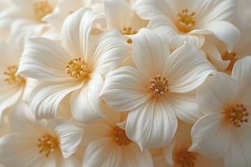 Delicate white flowers showcase soft petals and yellow centers in a beautiful, elegant floral display.