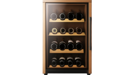 Title: Sleek Modern Wine Fridge Cooler Appliance Standing Isolated on Clean White Background for Beverage Storage and Kitchen Interior Use