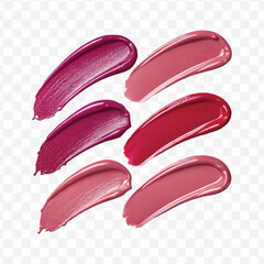  realistic 3d smooth glossy lipstick swatch smear smudge in different color style isolated on transparent background