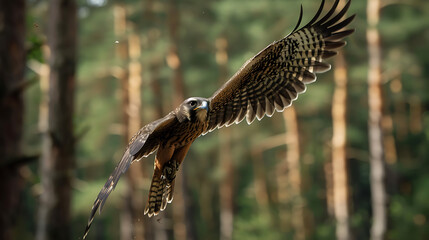 Eurasian hobby diving from height in hunting position, sharp detail