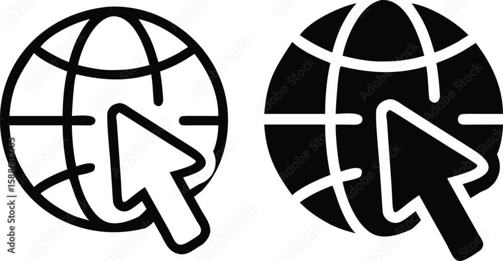Poster globe cursor icon set – black and white vector internet web navigation symbol