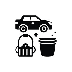 Car Cleaning Icon Set with Bucket Sponge and Car Wash Tools