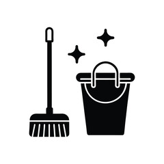 Cleaning Bucket Icon Collection with Mop and Soap Glyph Icons