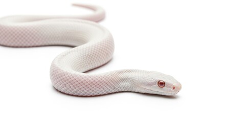 Fototapeta premium Albino snake with red eyes coiled on a white background