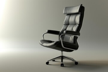 Modern, stylish, and ergonomic black leather office chair in an empty room, representing comfort and productivity