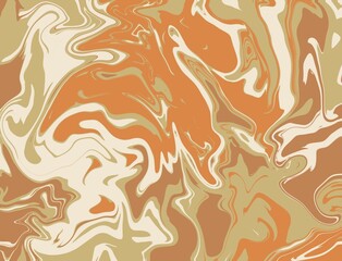 Warm Retro Abstract Marble Swirl Hand Painted Liquid Illustration Background in Green, Cream, Orange, Brown