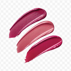 realistic 3d smooth glossy lipstick swatch smear smudge in different color style isolated on transparent background	
