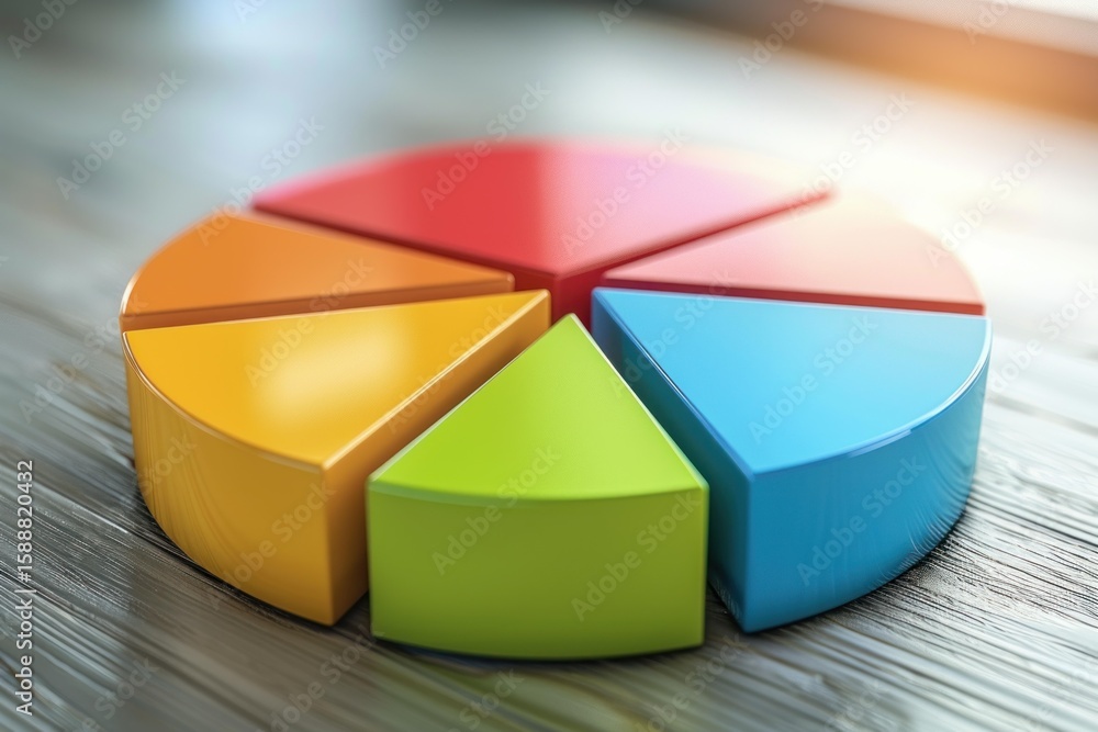 Poster segments of different sizes and colors composing a pie chart, symbolizing market share analysis