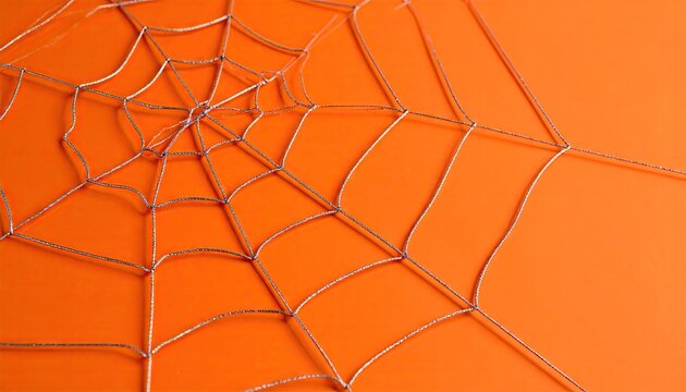 A spiderweb on an orange surface
