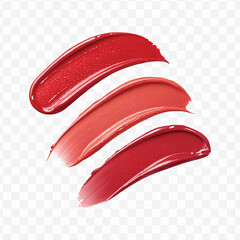 realistic 3d smooth glossy lipstick swatch smear smudge in different color style isolated on transparent background	
