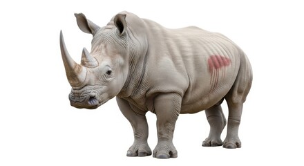 Obraz premium A white rhinoceros with a red mark on its side against a white background