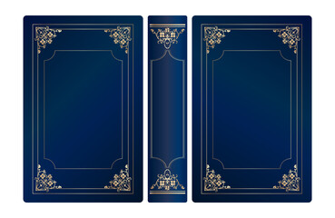 Vintage book covers design template classic ornament Royal Victorian style with golden floral frames. Realistic old book ornate cover layout luxury elegant gold border spine corner decor isolated set