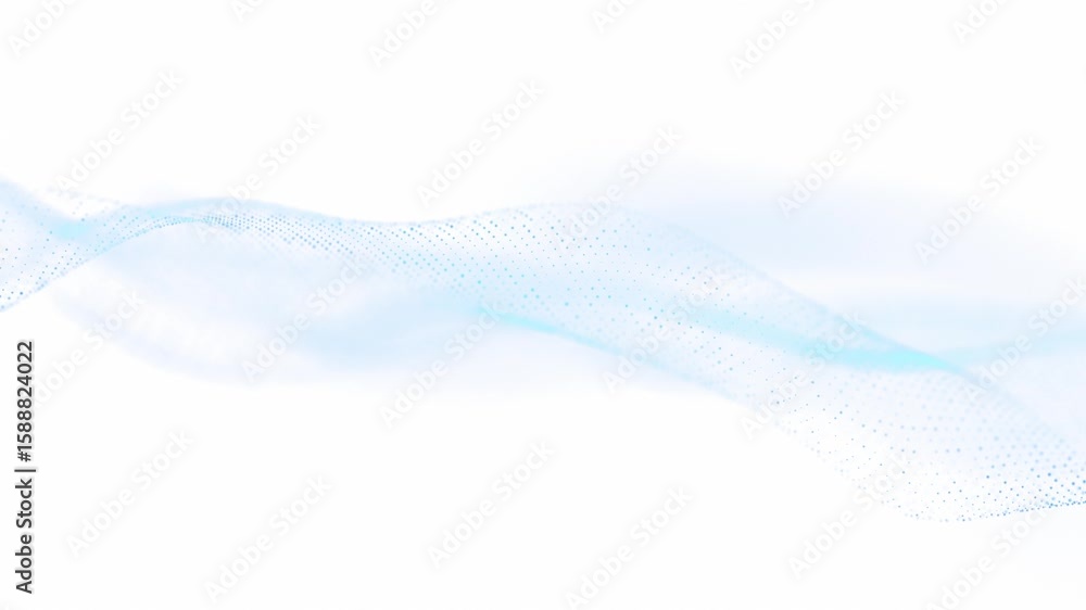 Poster abstract blue waves from dots move smoothly on a white background, creating a feeling of airiness an