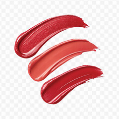 realistic 3d smooth glossy lipstick swatch smear smudge in different color style isolated on transparent background	
