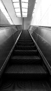 Vertical stylized video of moving escalator going up. Motivational video. Background.