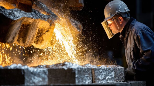 A man in a protective suit is standing in front of a large piece of machinery - Powered by Adobe