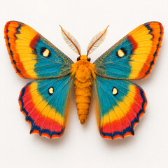 Colorful Moth with Vibrant Wings on White Background
