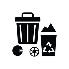 Garbage Collection Icons with Trash Bin and Recycling Symbols