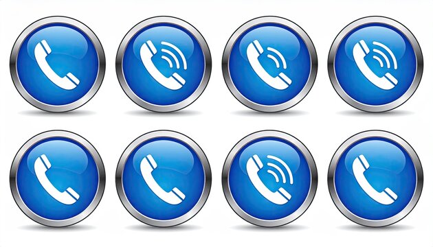 Blue phone call buttons arranged in a grid.  Shiny, metallic frames