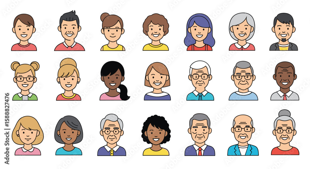 Fototapete a diverse collection of pixelated avatars representing people of various ages and genders offering a