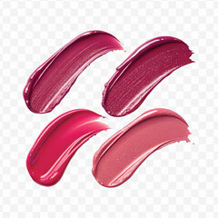 realistic 3d smooth glossy lipstick swatch smear smudge in different color style isolated on transparent background	
