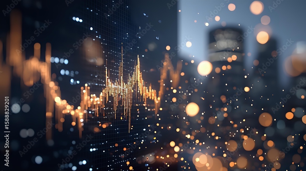 Aufkleber glowing financial chart with golden bokeh lights on dark background shows market trends and analysis