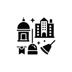 Hotel Housekeeping Icons with Bell Room Service and Cleaning Tools