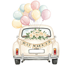 Just Married Car with Balloons