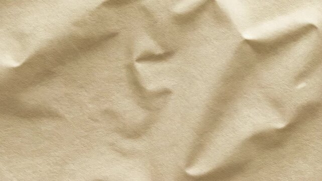 A close-up view of a wrinkled beige fabric surface showing folds and texture, perfect for backgrounds, textile design, or material pattern references