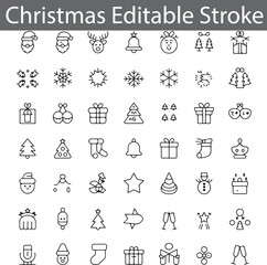Fototapeta premium Forty-nine editable stroke icons come together to depict classic Christmas symbols from Santa Claus to snow globe