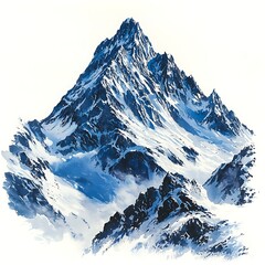 Majestic Snow Covered Mountain Peak Piercing Through White Clouds.