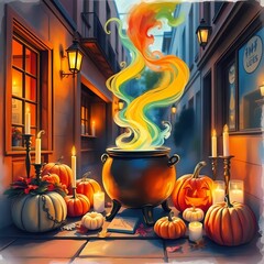 Spooky Cauldron with Gentle Smoke