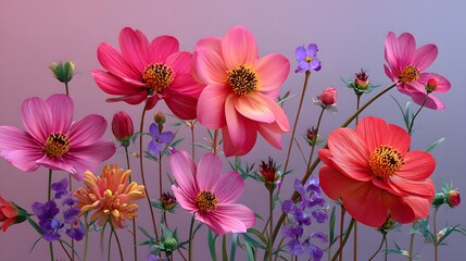 Vibrant Collection of Colorful Flowers in Full Bloom Against a Soft Gradient Background