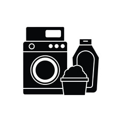 Steam Cleaning Icon Set with Steamer Machine and Mop Glyph