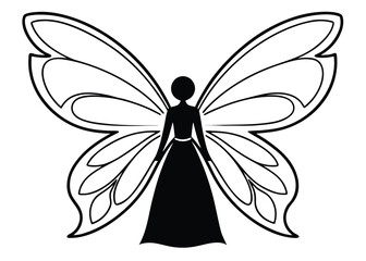 Magical Flying Fairy Figure Silhouette in Monochrome Illustration