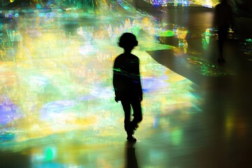 Silhouette of a Person Against Vibrant Colorful Light Display