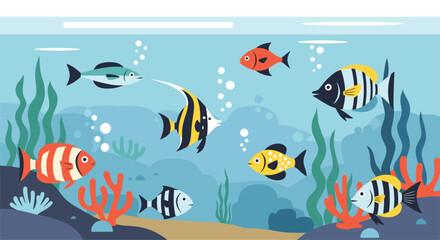 Vibrant Underwater World Filled With Diverse Aquatic Life and Coral Reefs