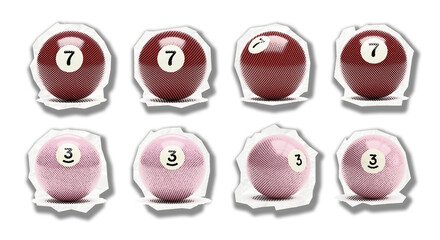 Billiard Balls Collage A Funky Grouping of Numbered Pool Balls with a Dynamic and Energetic in Halftone Style